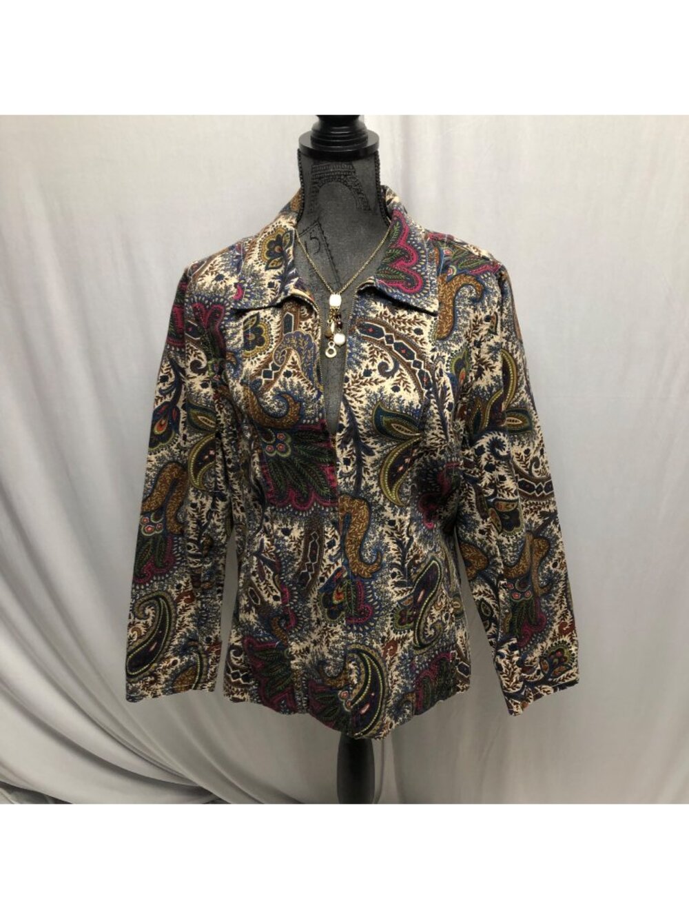 TABI Simply Classic Jacket Womens Size Large Long-Sleeve Paisley Collared Zip Up